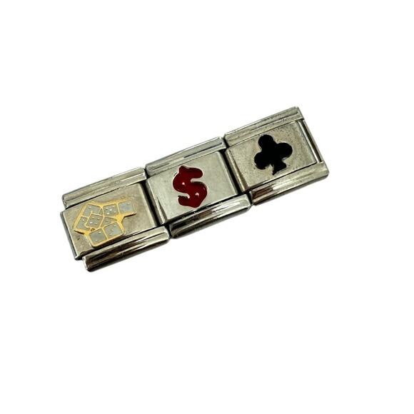 NWT 9mm Y2K Dominos/MoneySign/Club Vintage Silver Stainless Steel Italian Charms - Picture 1 of 1